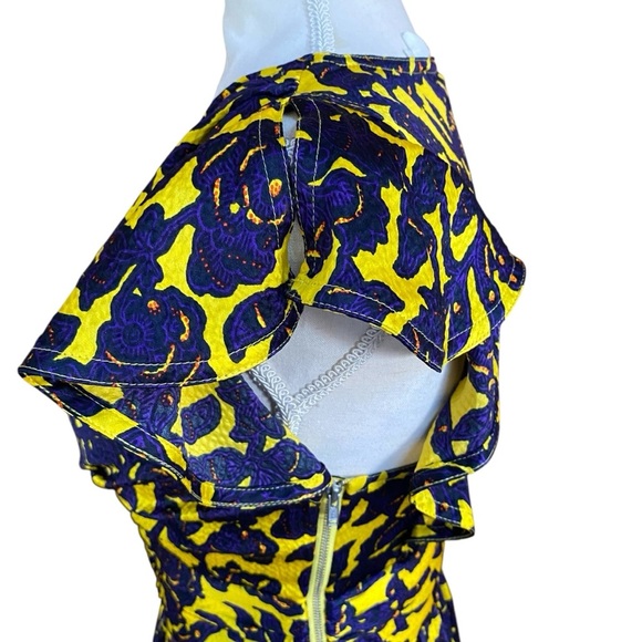 A.L.C. Valencia Silk Floral Midi Dress Yellow Purple Cut-Out Ruffle Hem Sz 2 - Picture 10 of 16
